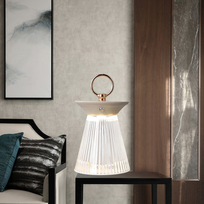 Ribbed Acrylic Built-in Battery Contemporary Metal Table Lamp