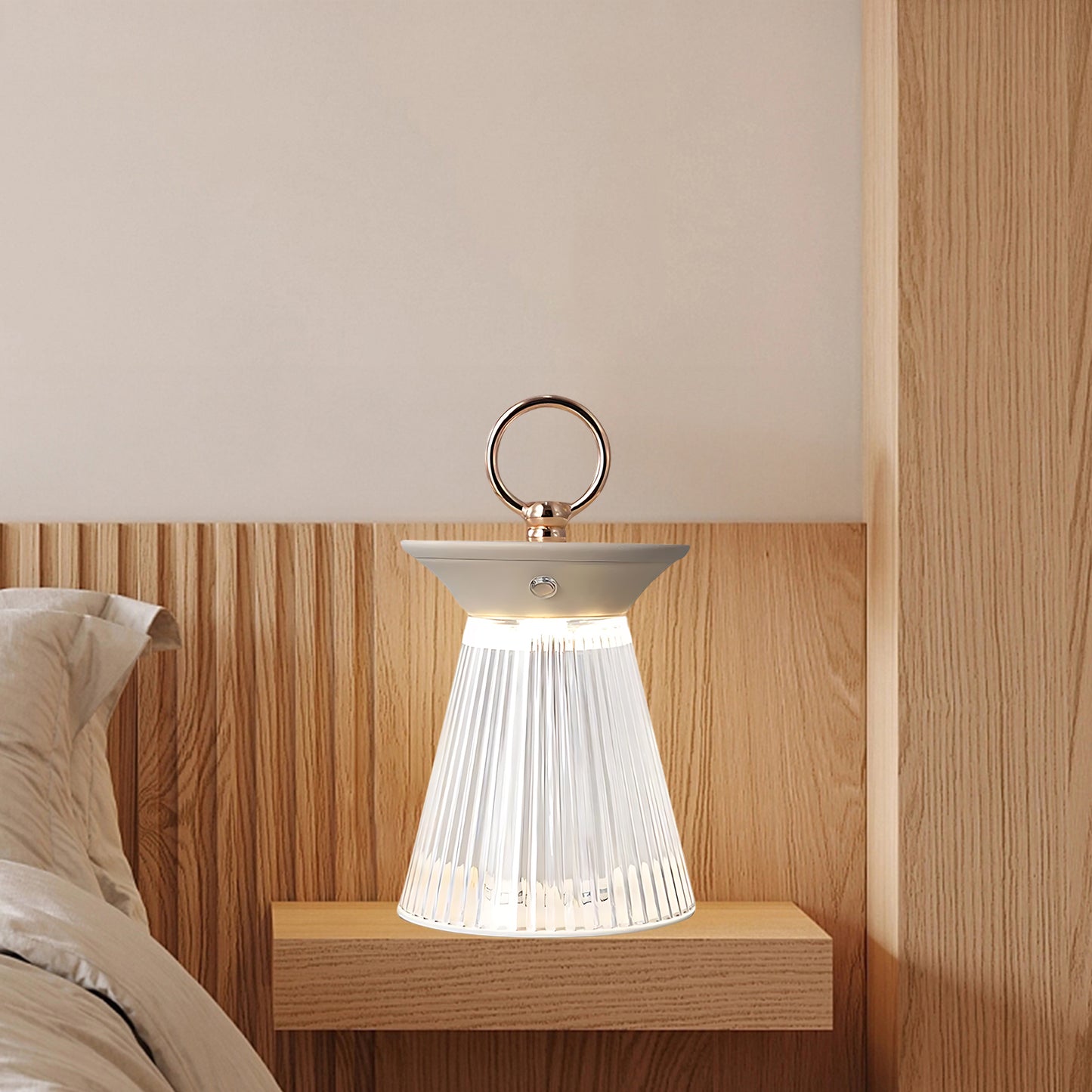 Ribbed Acrylic Built-in Battery Contemporary Metal Table Lamp