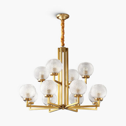 Ribbed Brass Mid-century Crystal Chandelier