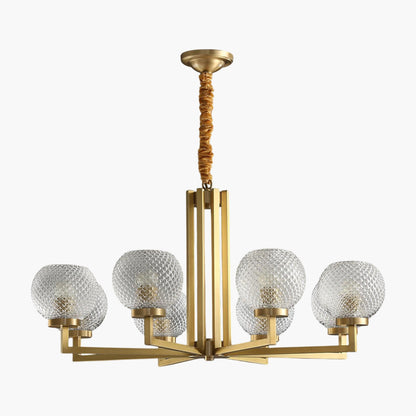 Ribbed Brass Mid-century Crystal Chandelier