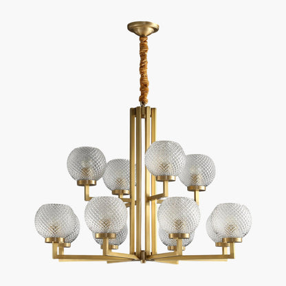 Ribbed Brass Mid-century Crystal Chandelier