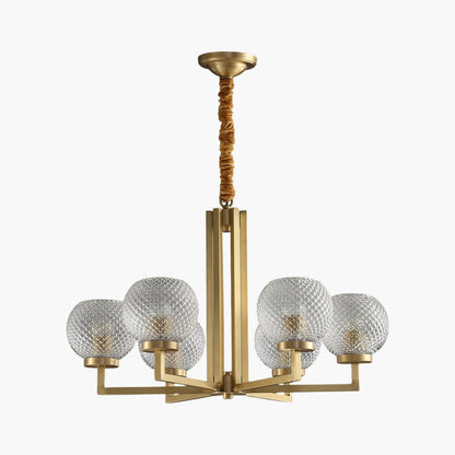 Ribbed Brass Mid-century Crystal Chandelier