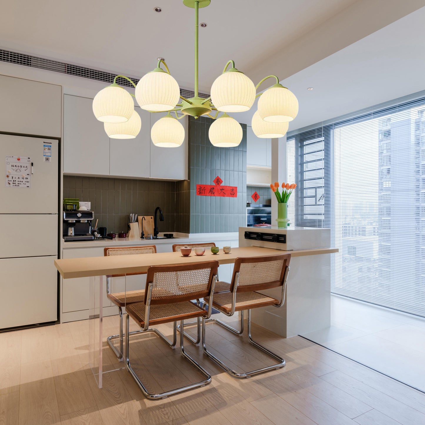 Ribbed Matcha Chandelier