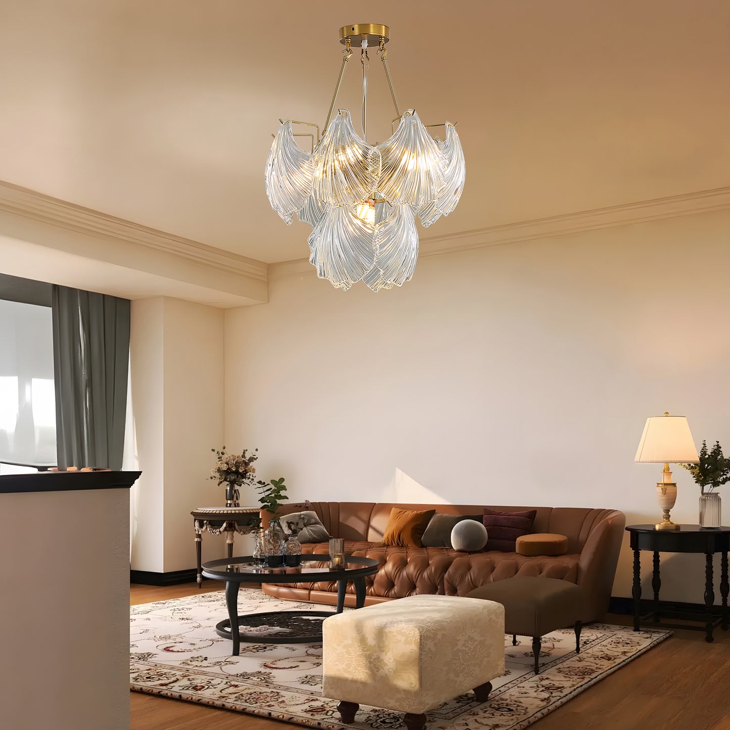 Ribbed Shell Eclectic Crystal Ceiling light