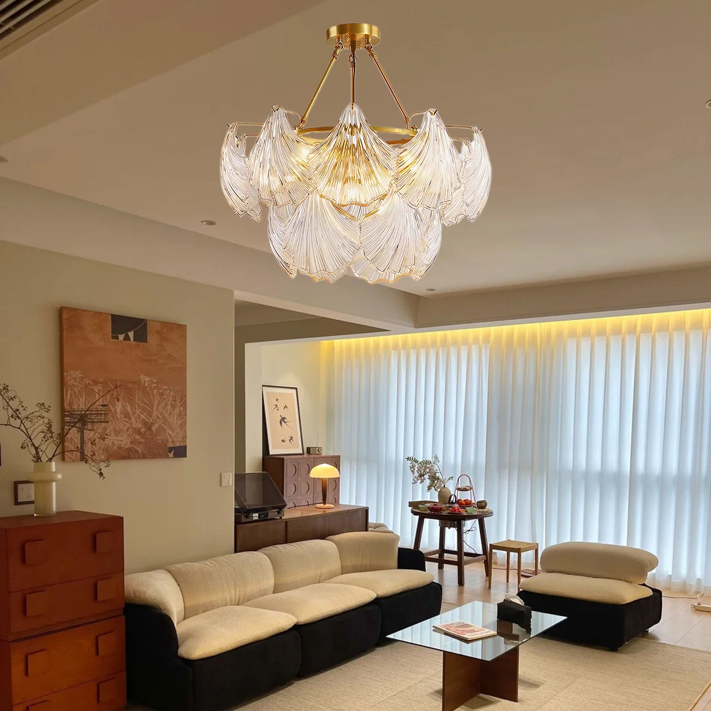 Ribbed Shell Eclectic Crystal Ceiling light