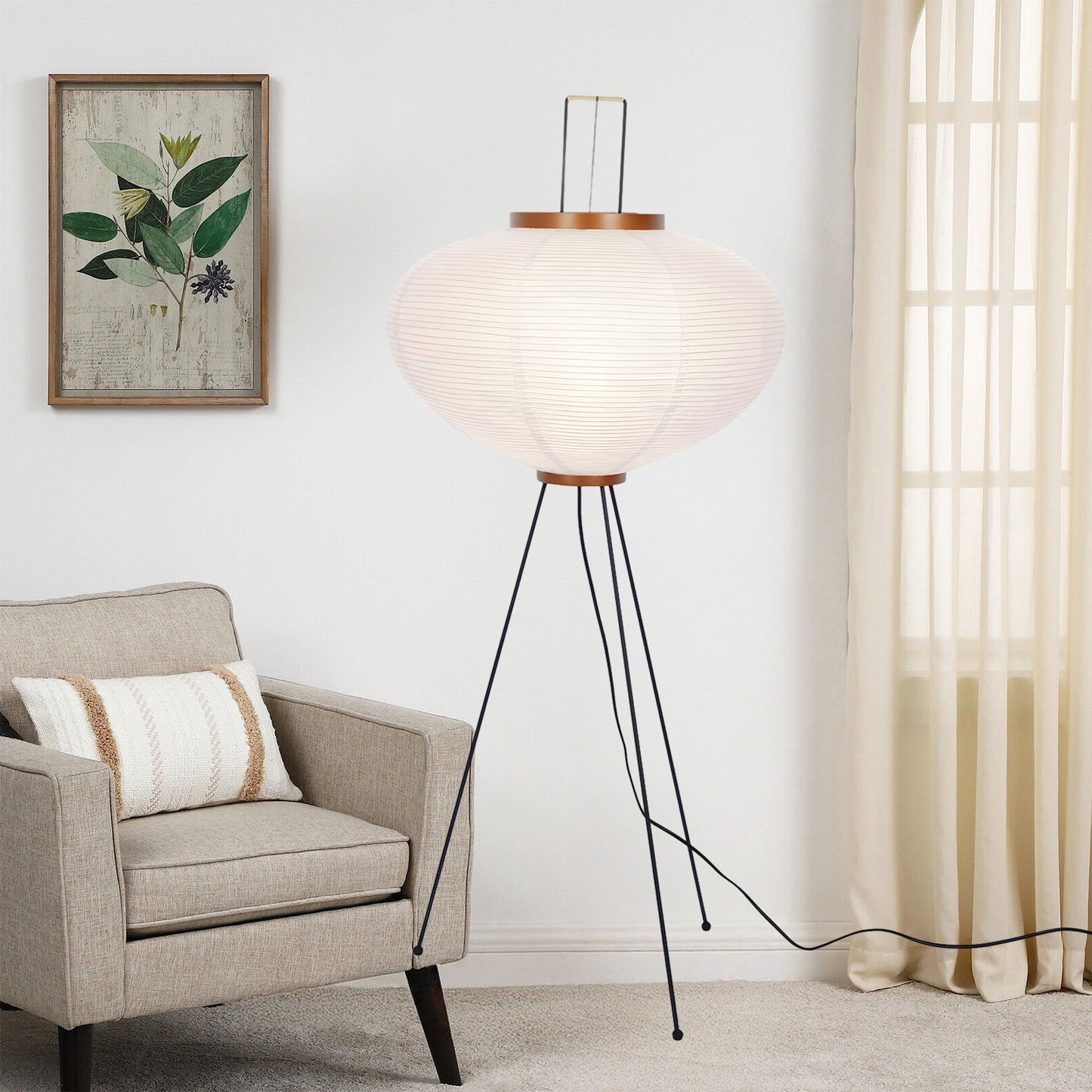 Rice Paper Traditional Metal Floor Lamp