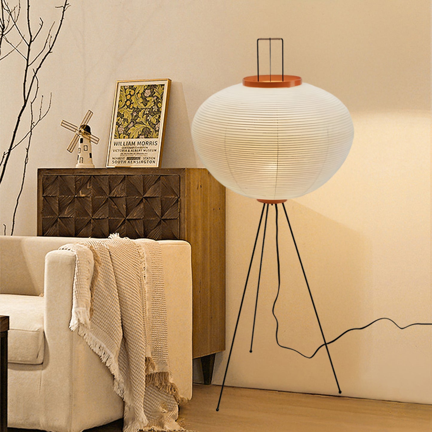 Rice Paper Traditional Metal Floor Lamp