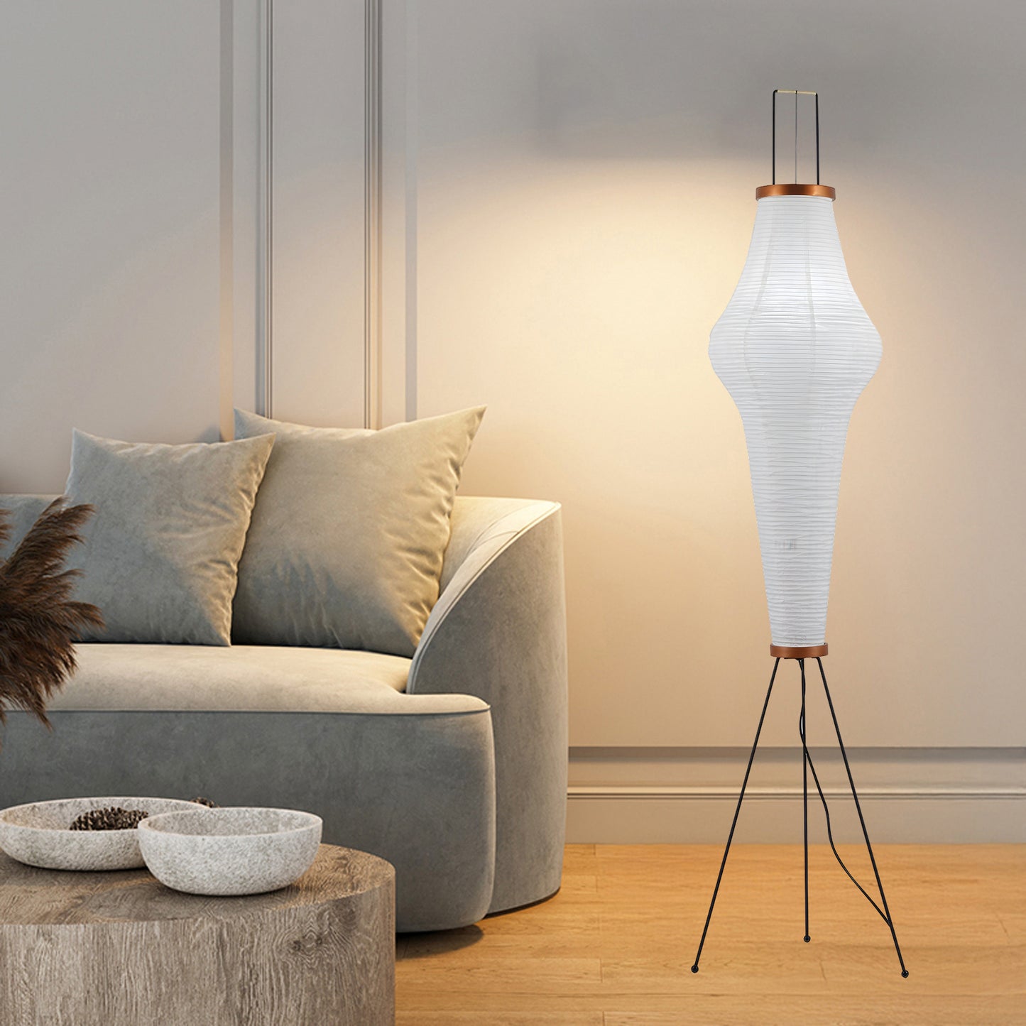 Rice Paper Traditional Metal Floor Lamp