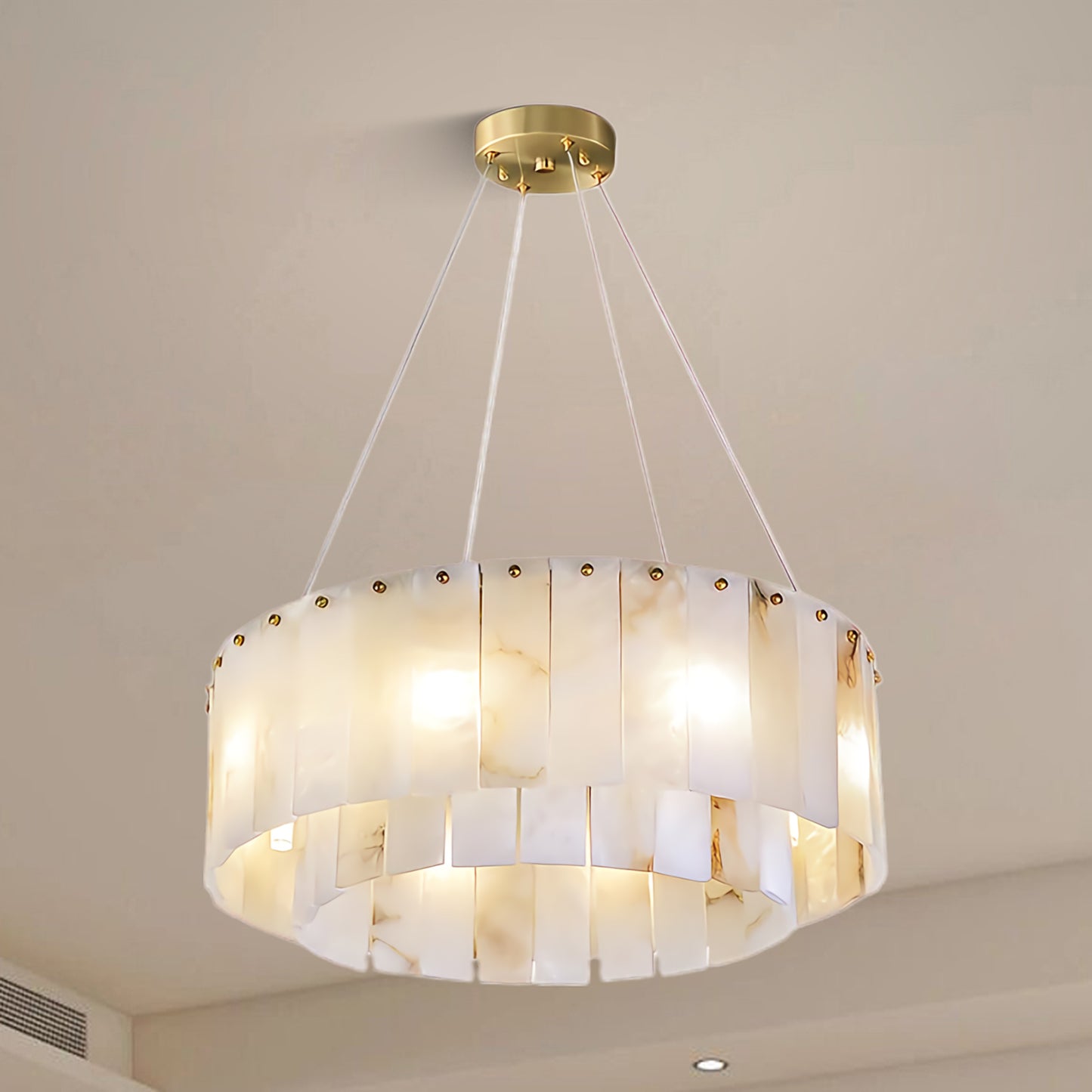 Rock Alabaster Eclectic Metal Chandelier