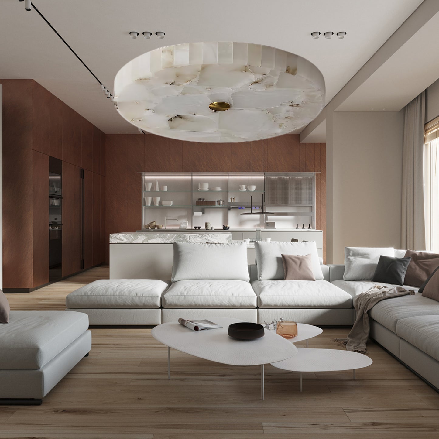 Round Alabaster Modern Metal Ceiling Lamp