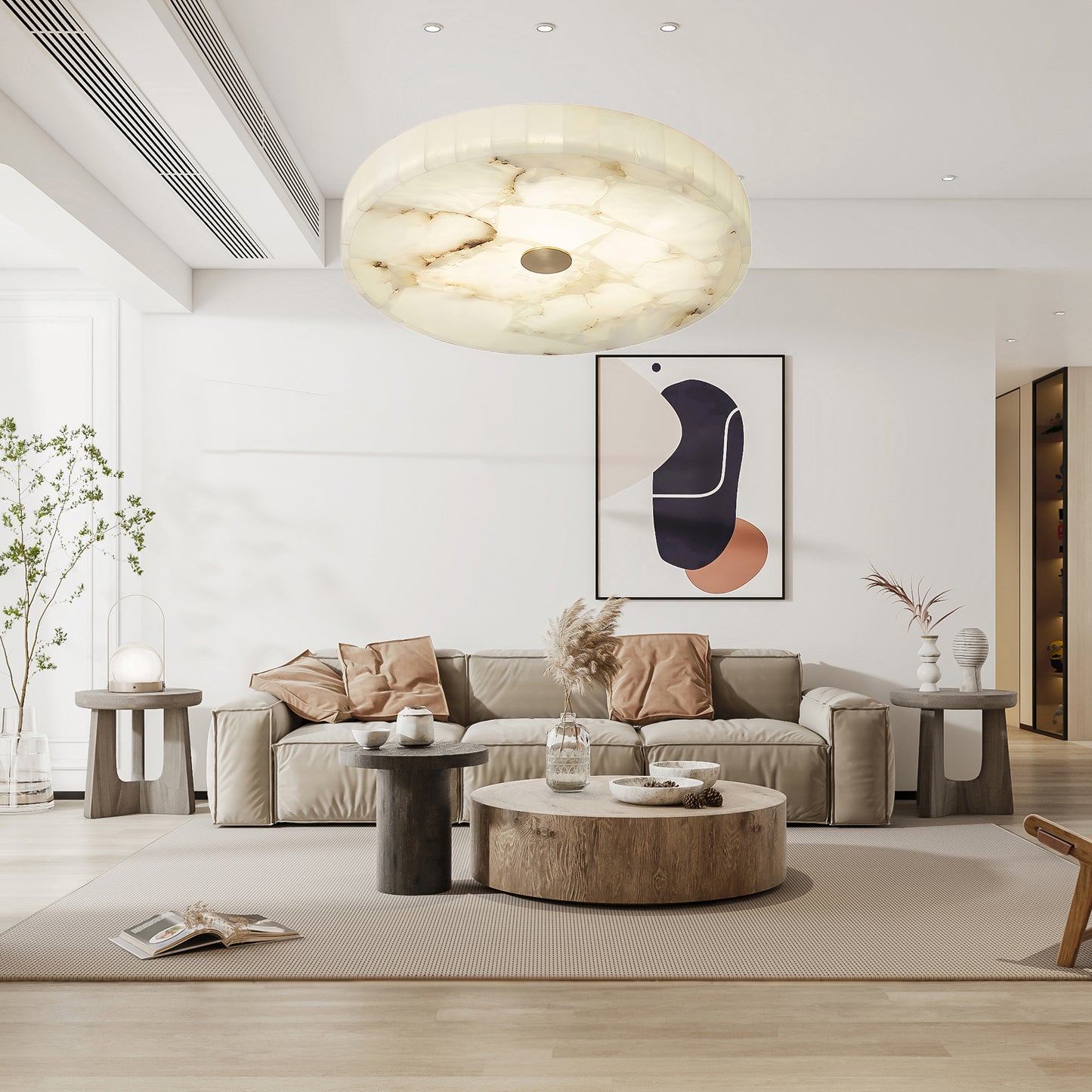 Round Alabaster Modern Metal Ceiling Lamp