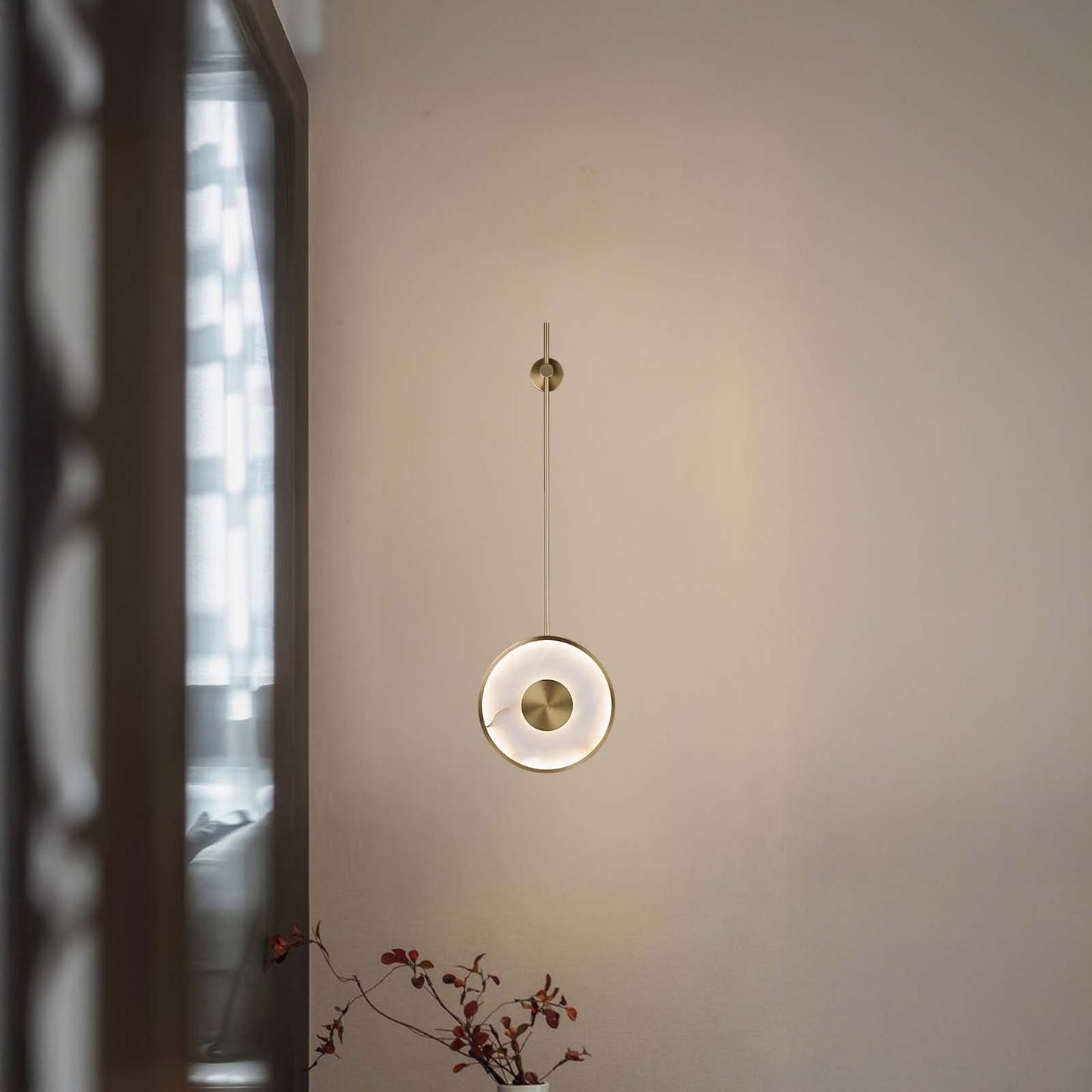 Round Alabaster Eclectic Metal Wall Lamp