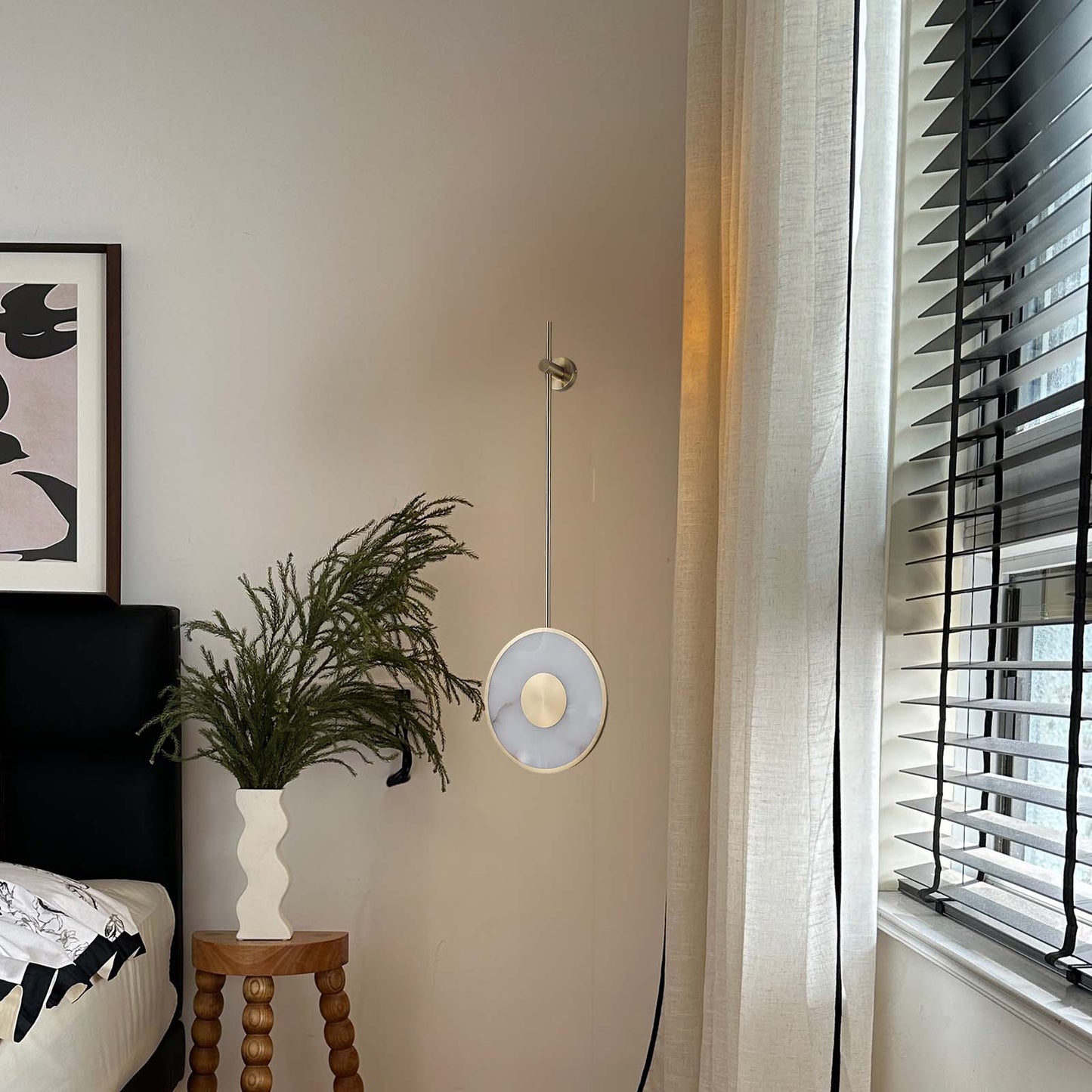 Round Alabaster Eclectic Metal Wall Lamp