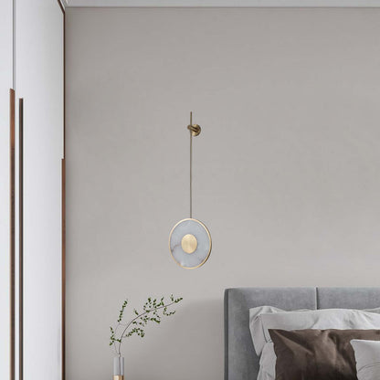 Round Alabaster Eclectic Metal Wall Lamp