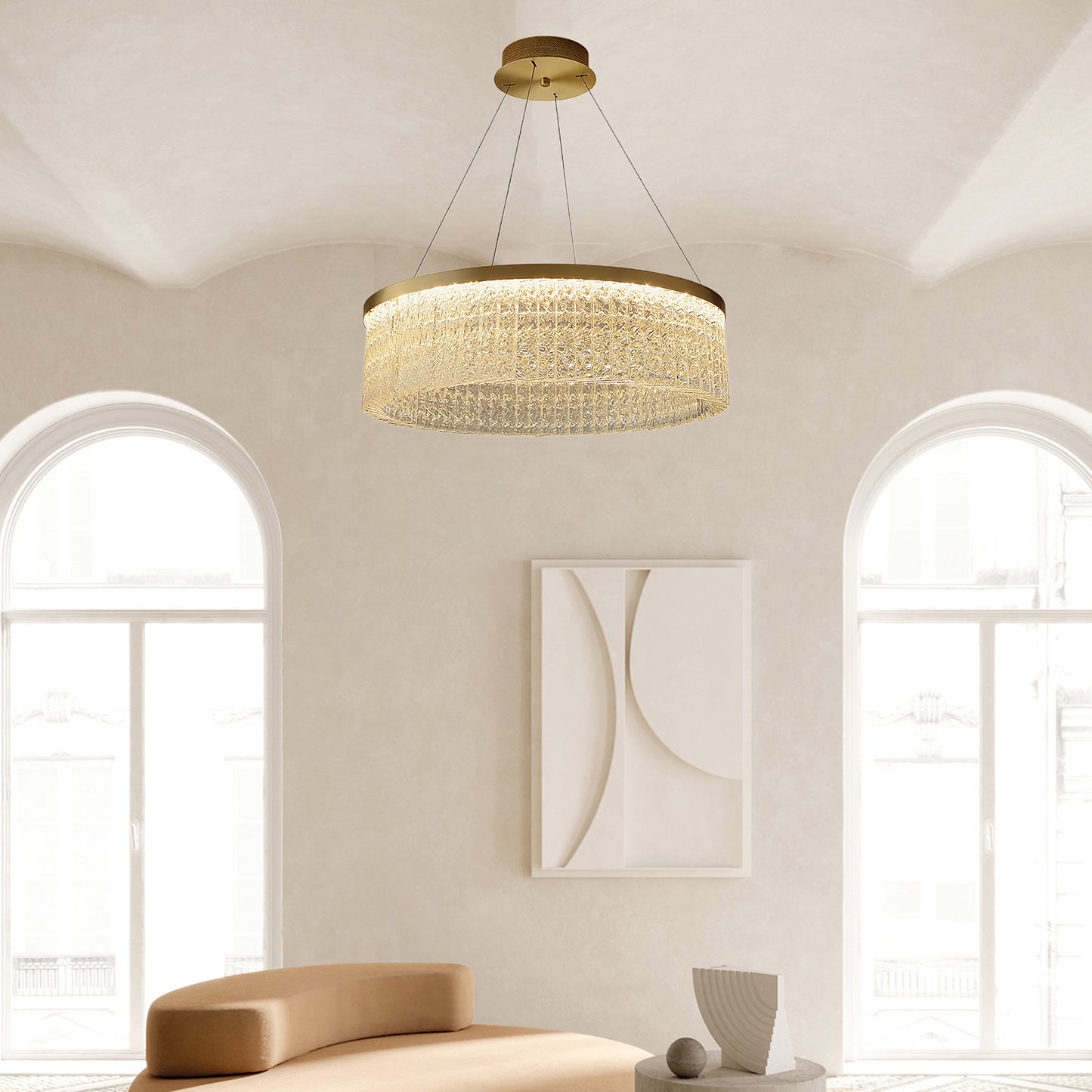 Round Halo Crystal Modern Metal Chandelier