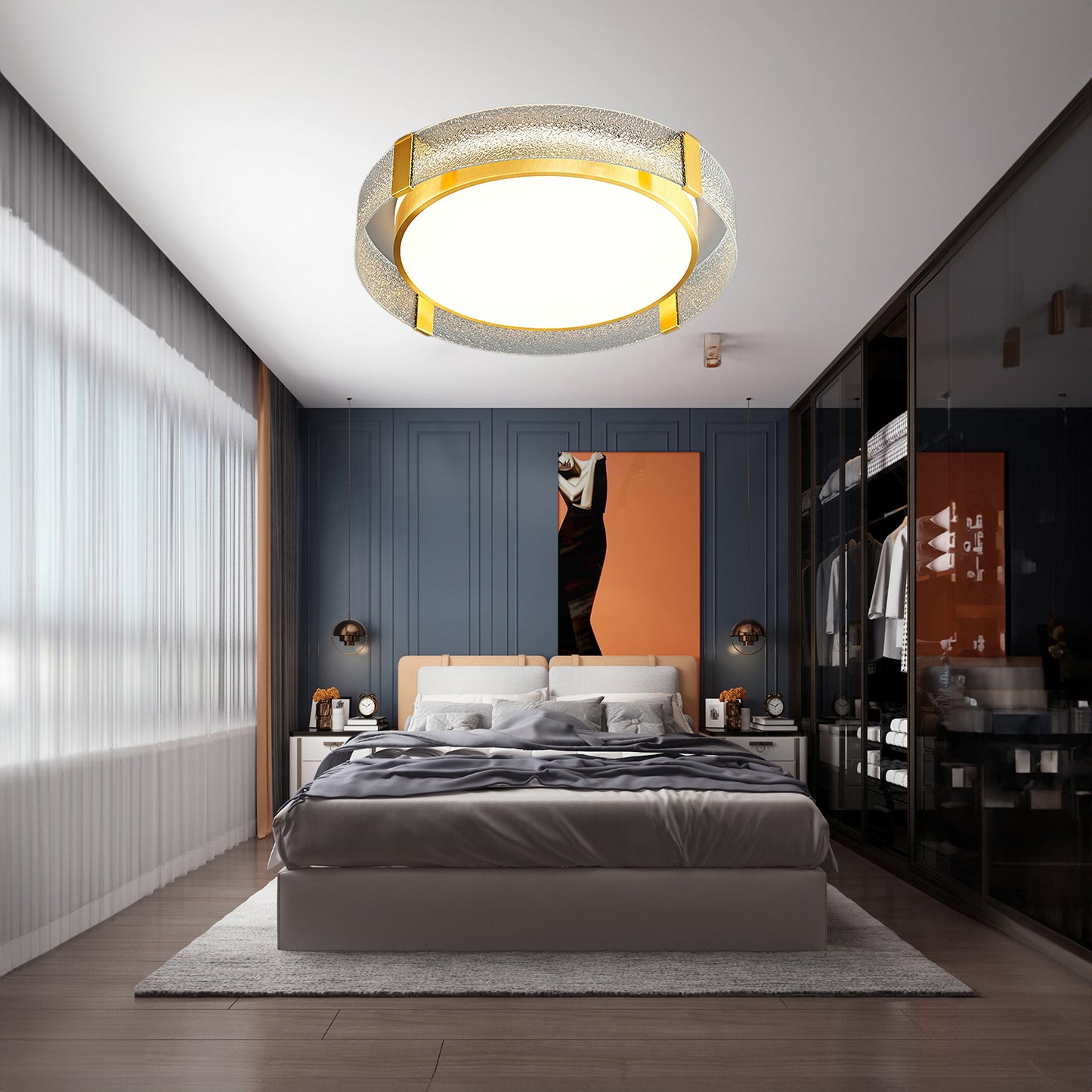 Round Low Profile Modern Crystal Ceiling Light