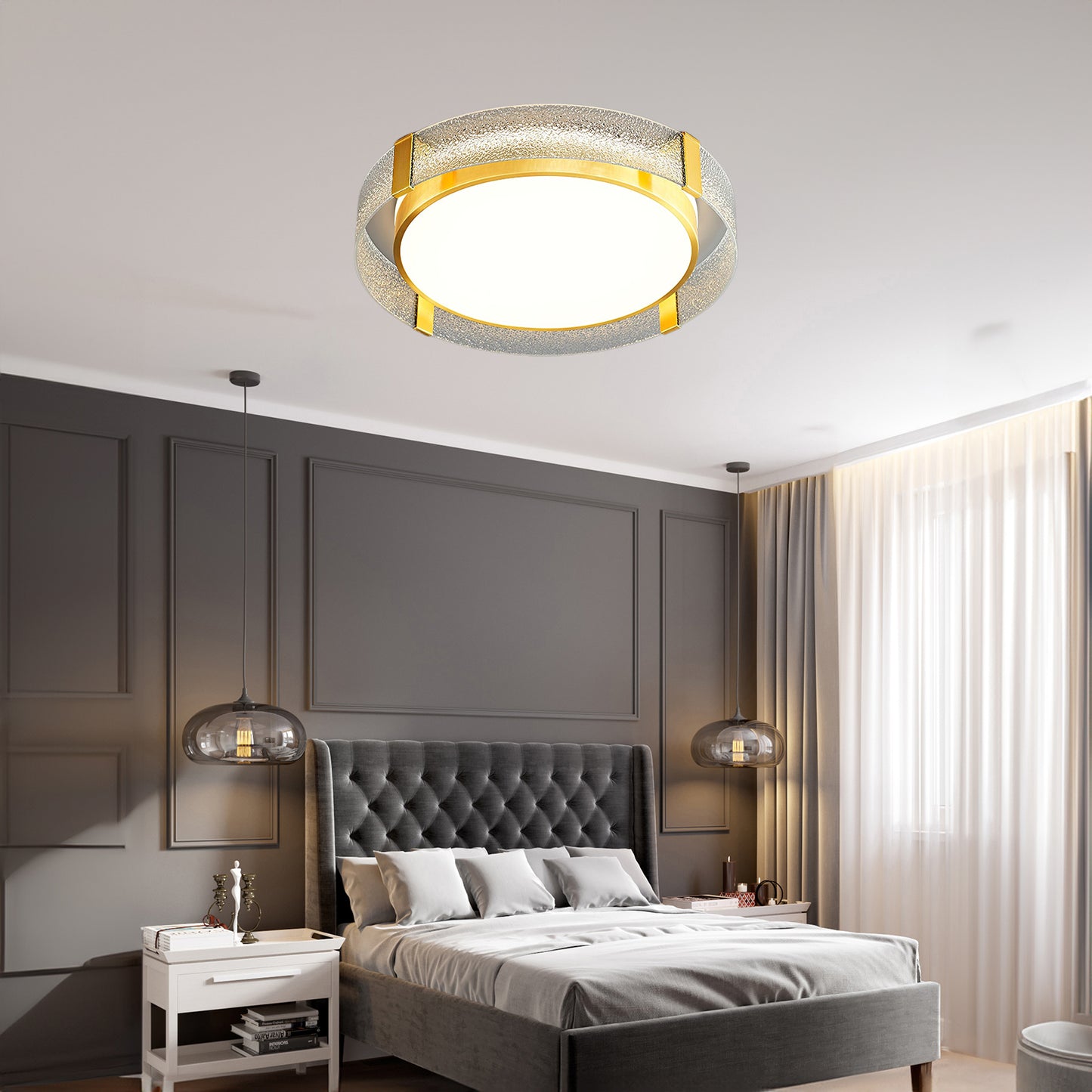 Round Low Profile Modern Crystal Ceiling Light