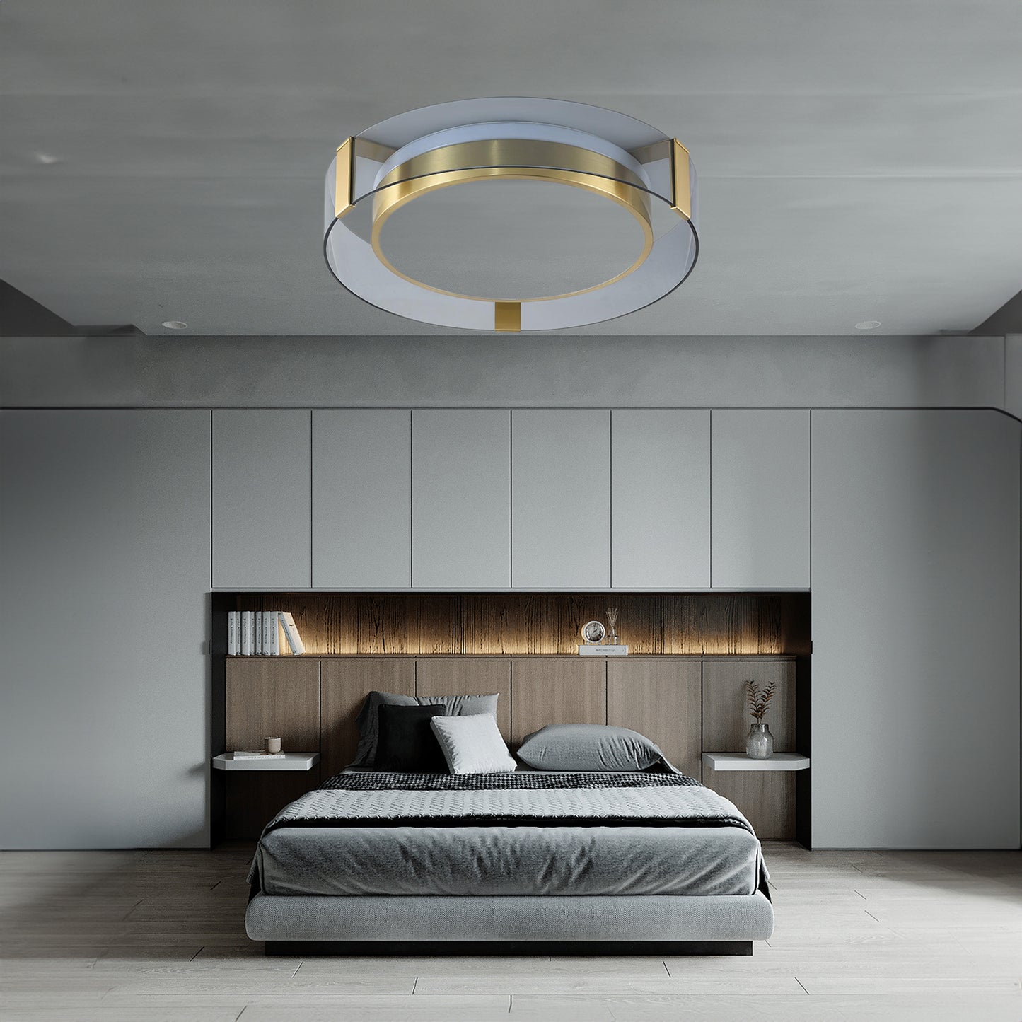 Round Low Profile Modern Crystal Ceiling Light