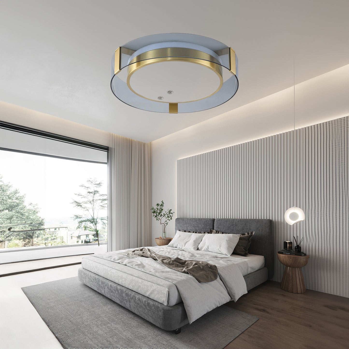 Round Low Profile Modern Crystal Ceiling Light