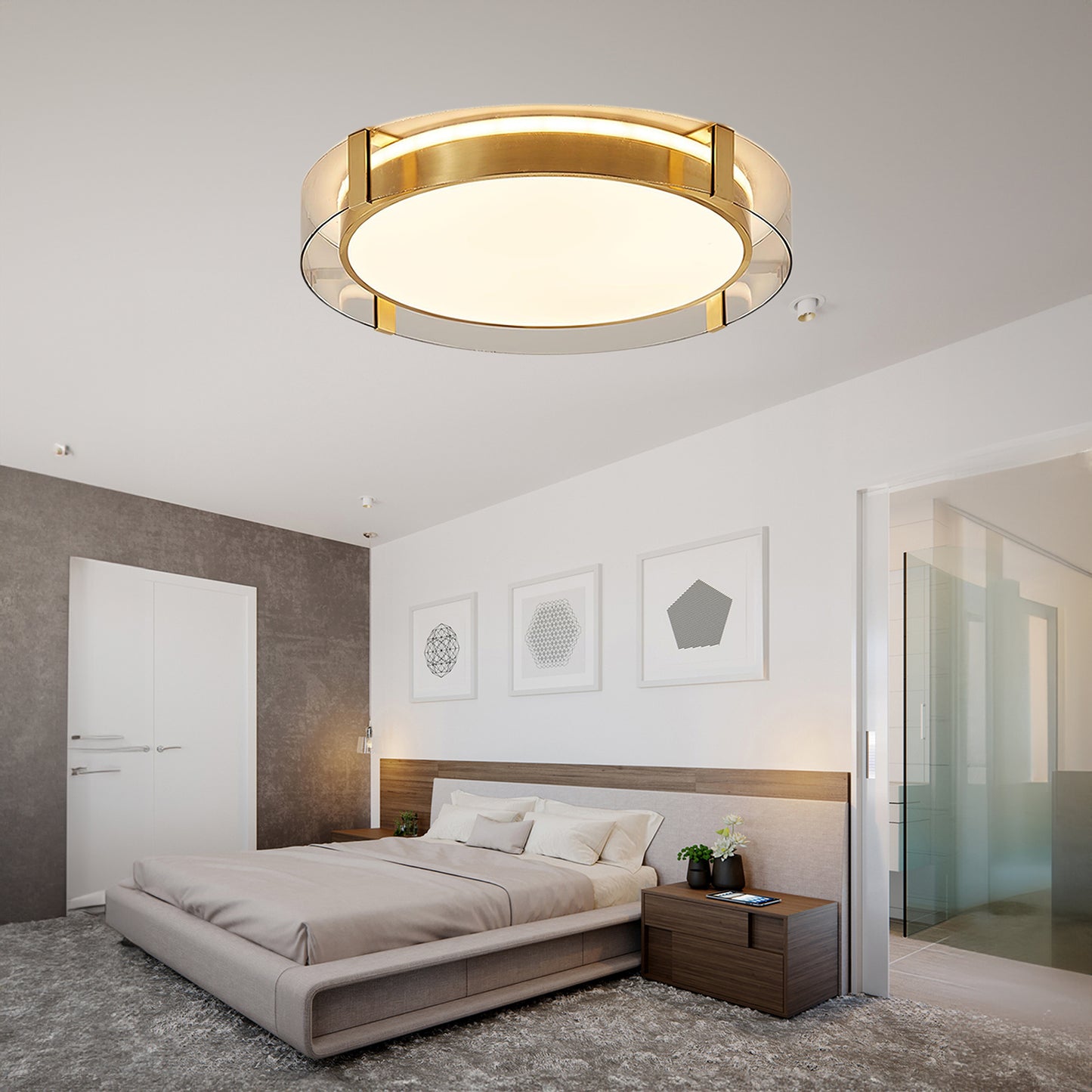 Round Low Profile Modern Crystal Ceiling Light