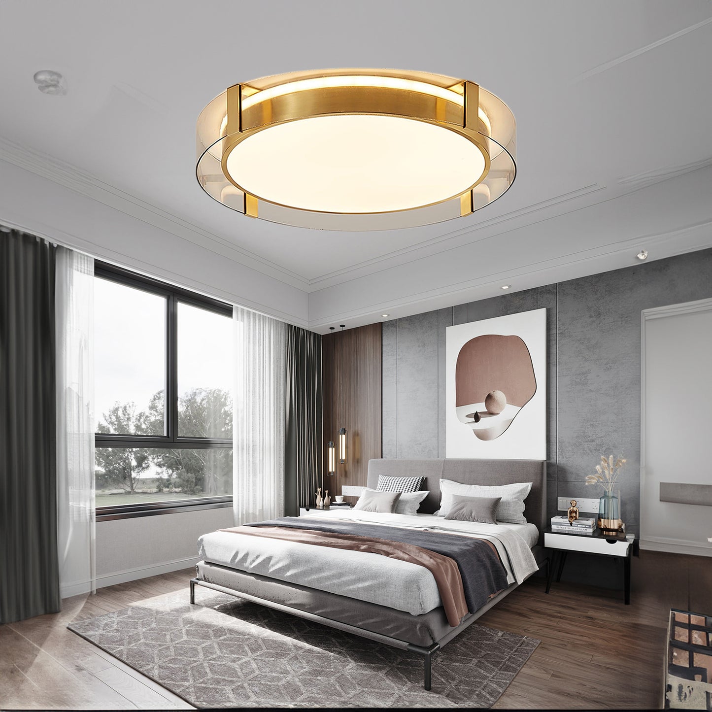 Round Low Profile Modern Crystal Ceiling Light