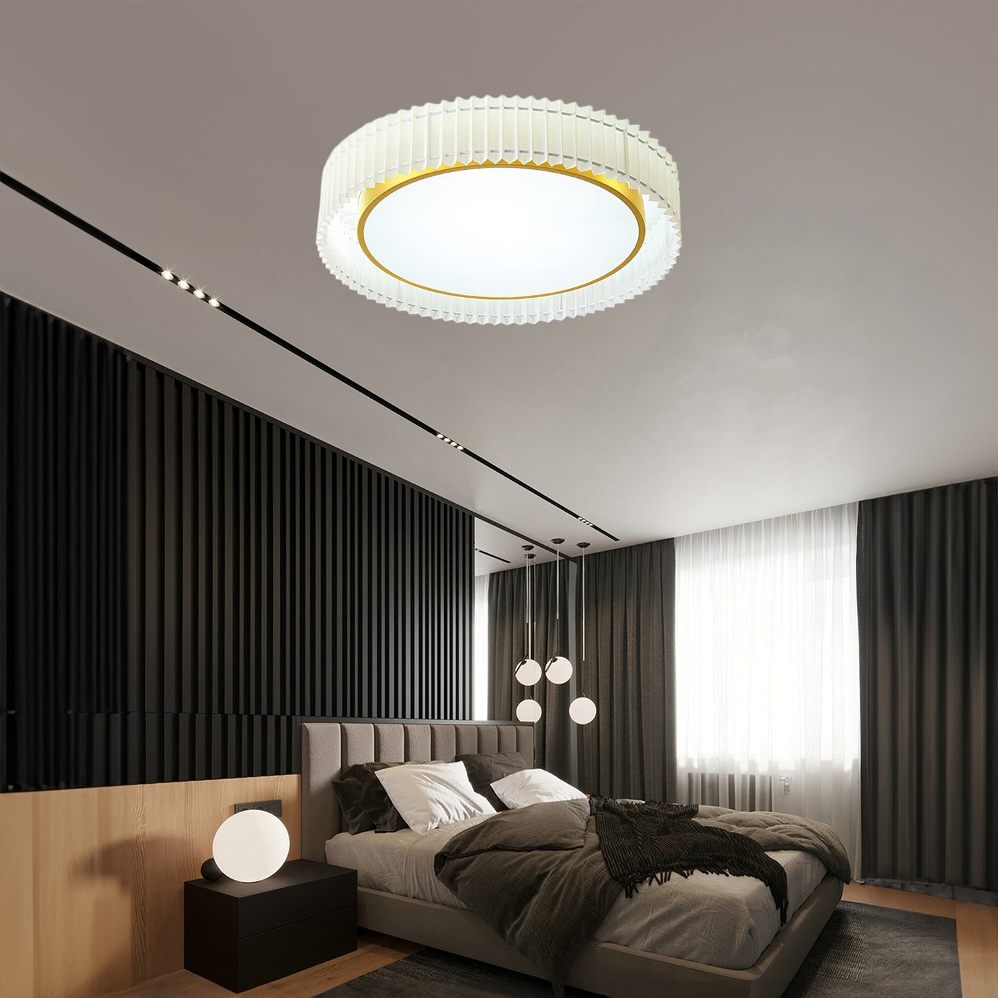 Round Pleated Eclectic Metal Ceiling Lamp