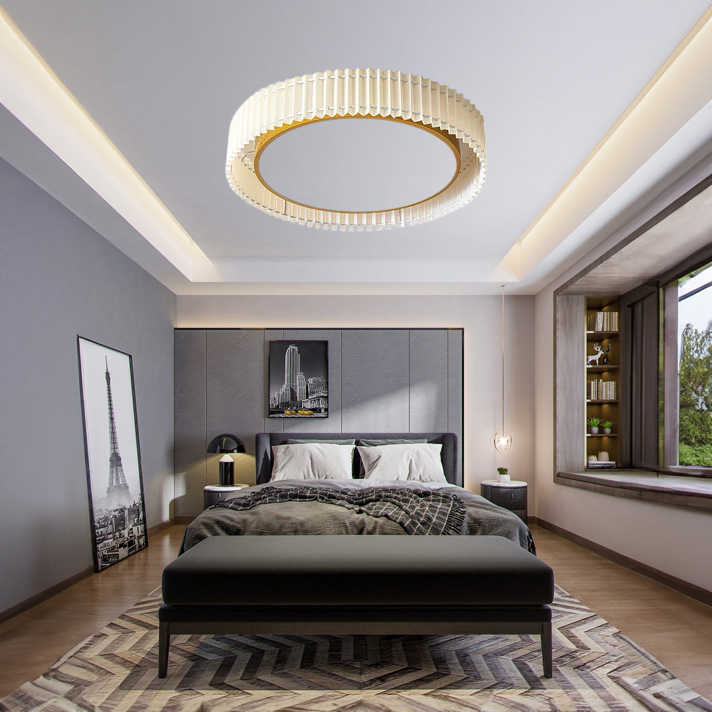 Round Pleated Eclectic Metal Ceiling Lamp