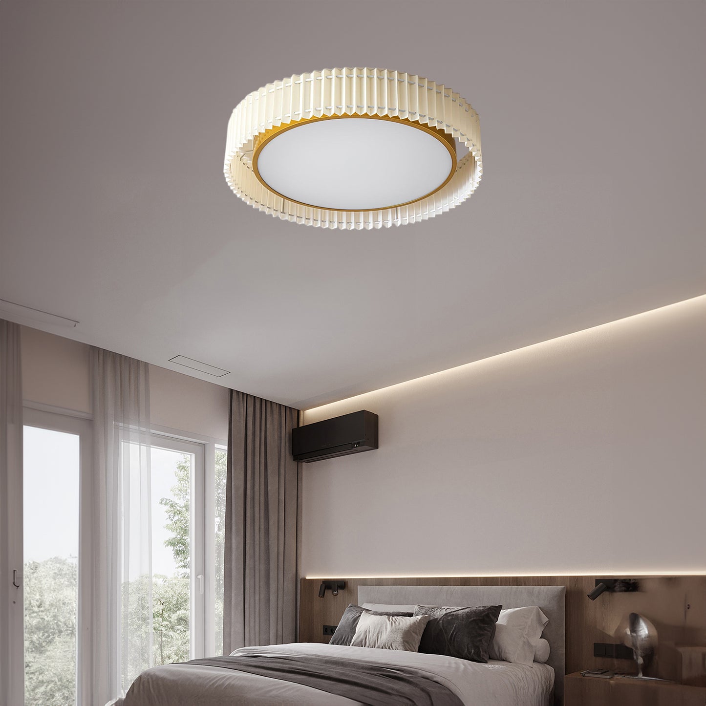 Round Pleated Eclectic Metal Ceiling Lamp