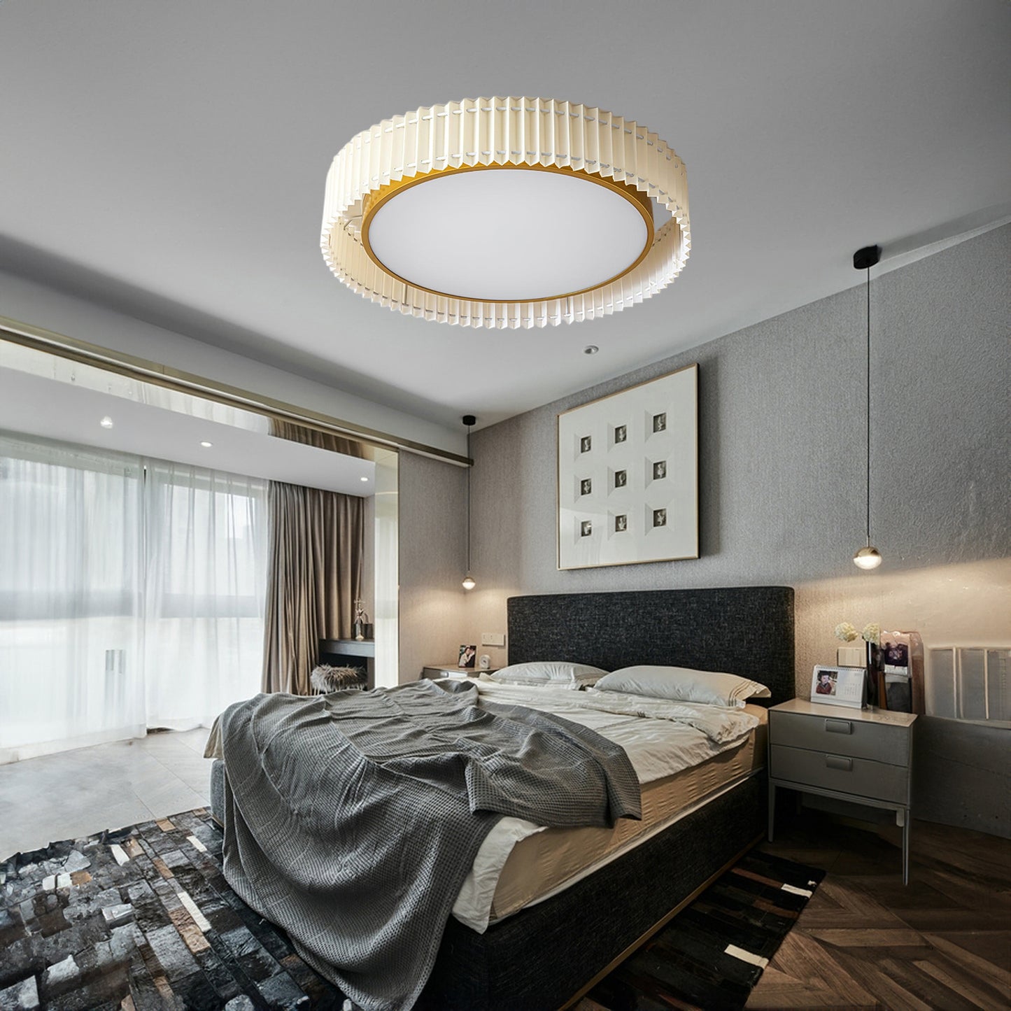 Round Pleated Eclectic Metal Ceiling Lamp