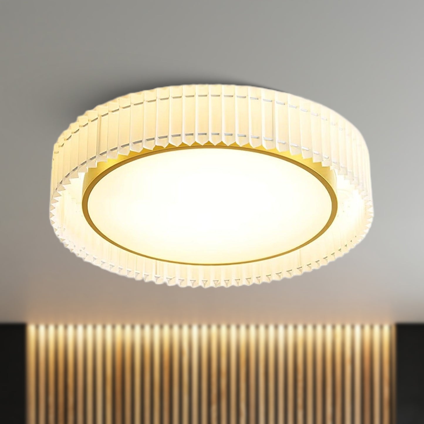 Round Pleated Eclectic Metal Ceiling Lamp