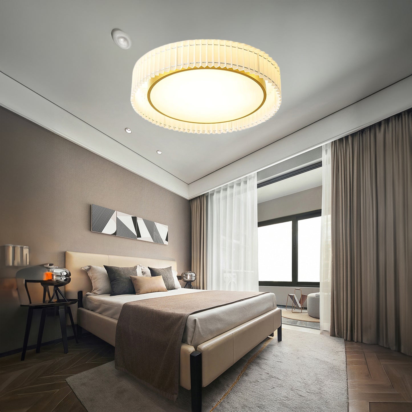 Round Pleated Eclectic Metal Ceiling Lamp