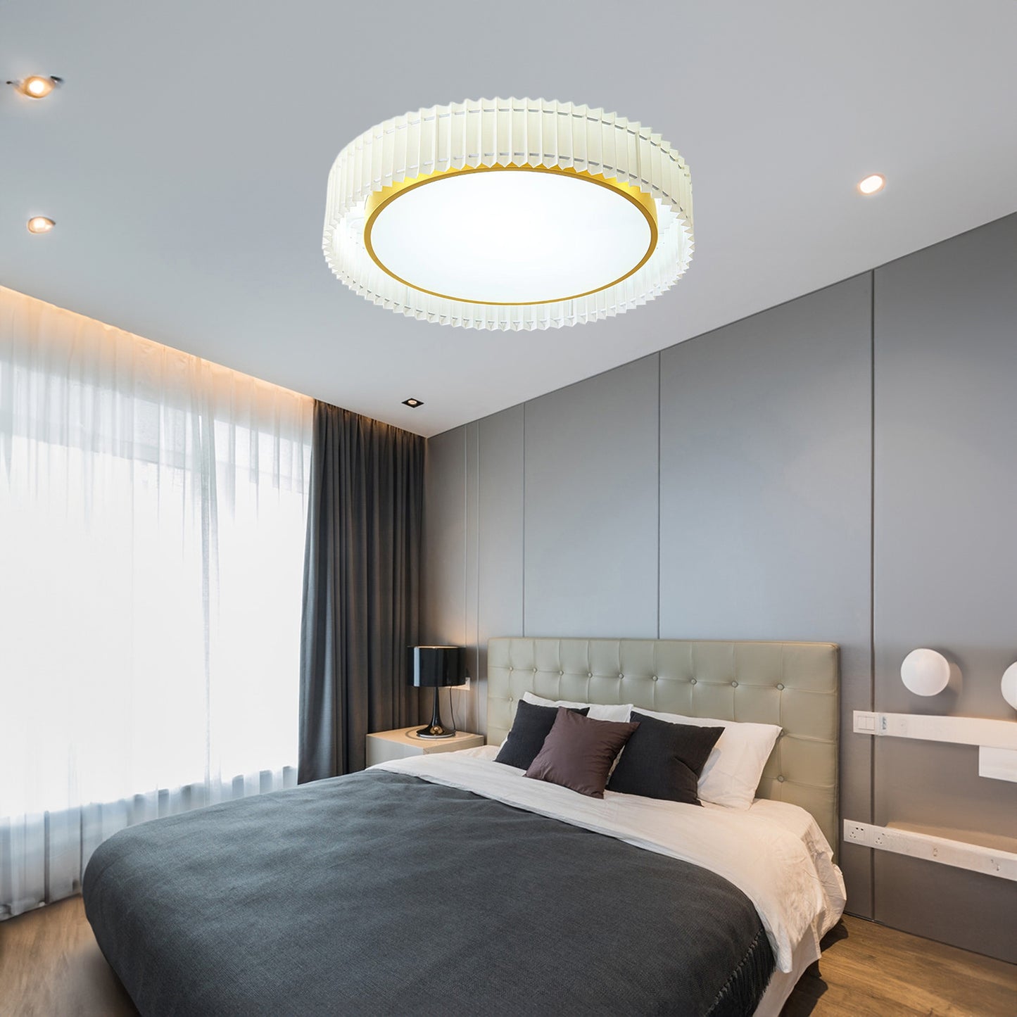 Round Pleated Eclectic Metal Ceiling Lamp