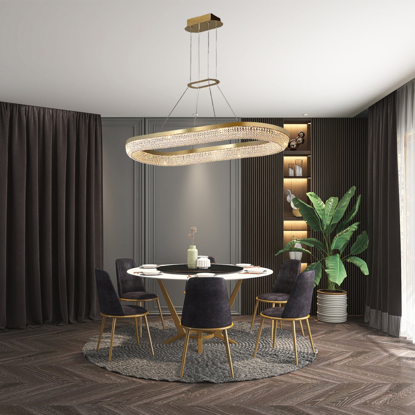 Round Ring Crystal Modern Metal Chandeliers