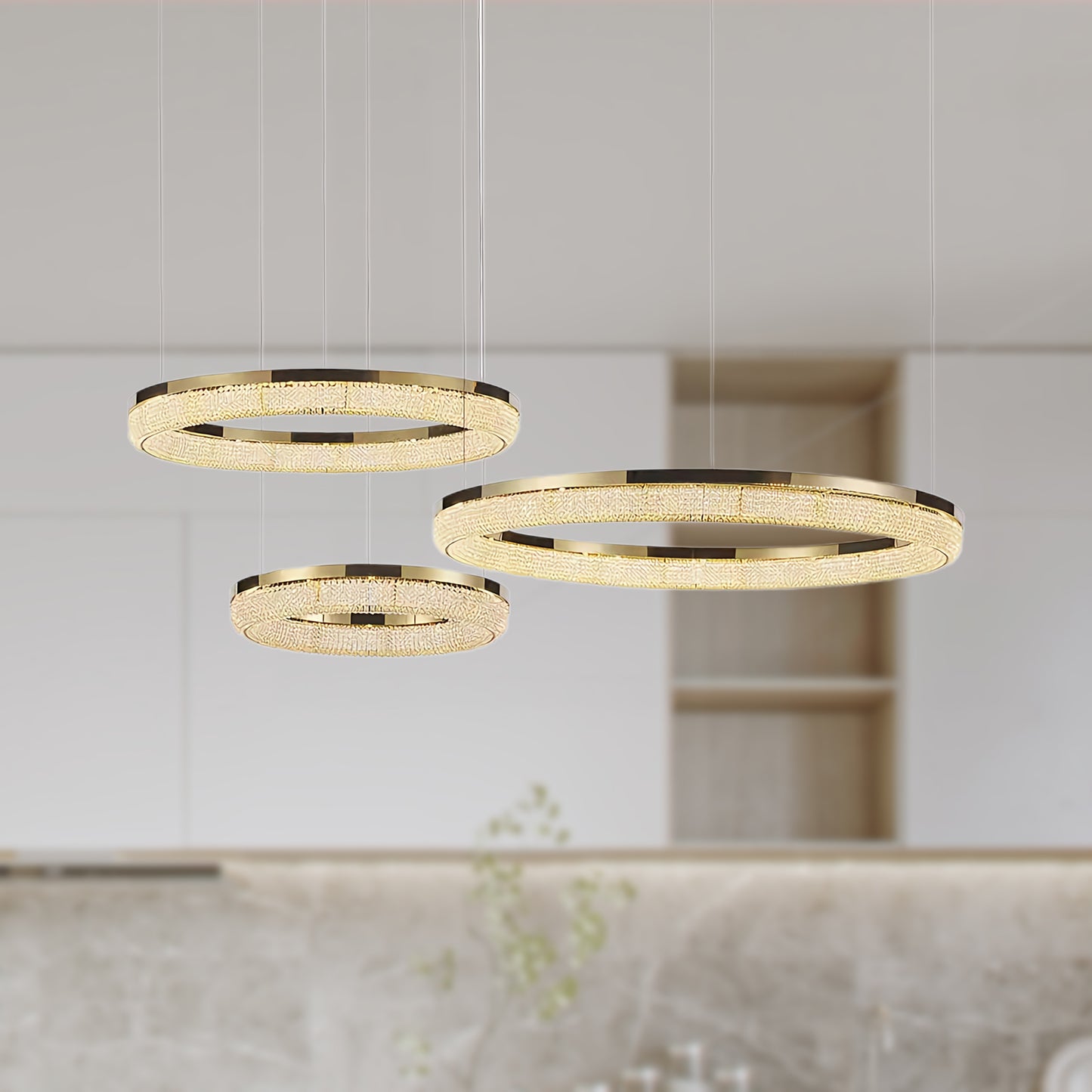 Round Ring Crystal Modern Metal Chandeliers