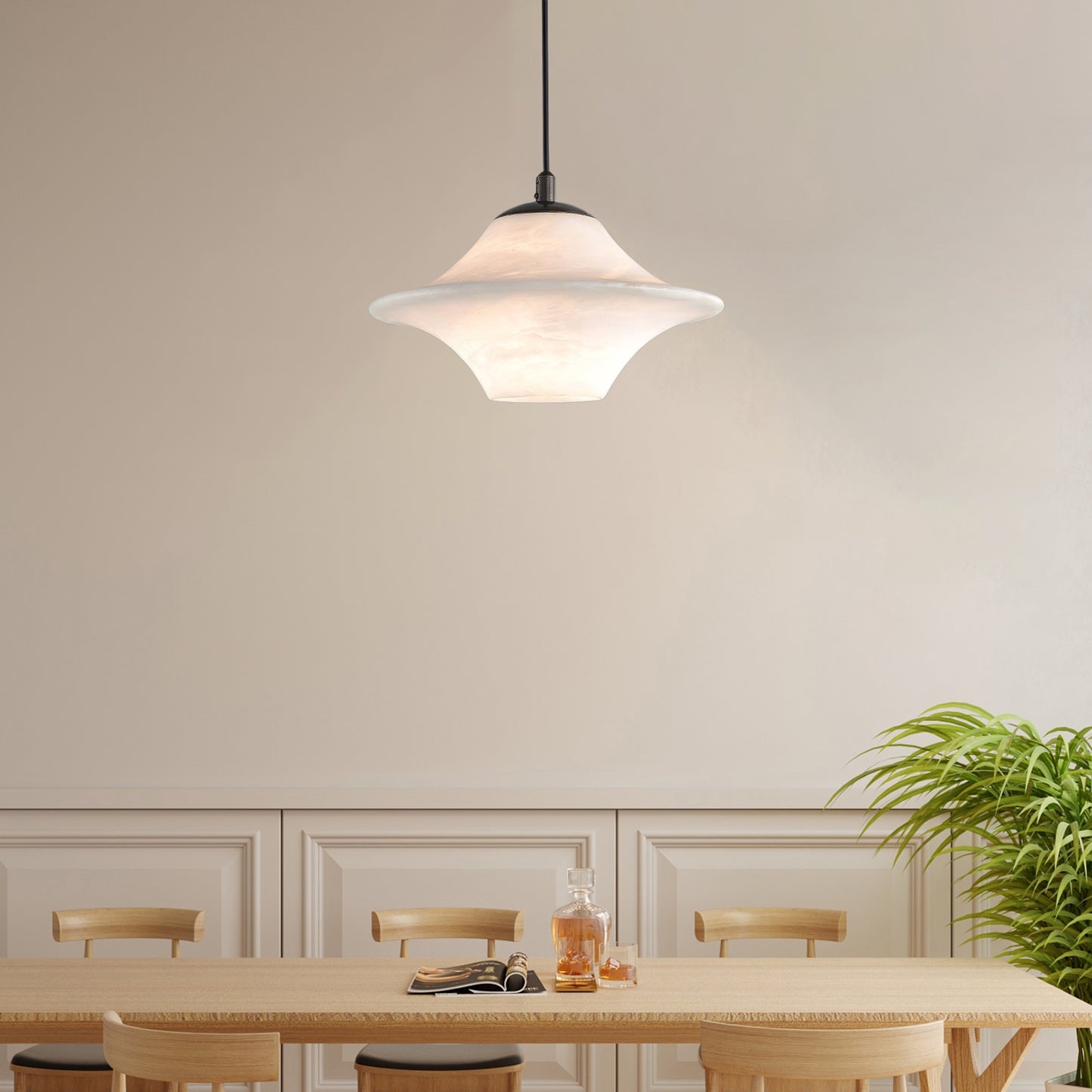 Saucer Alabaster Eclectic Metal Pendant Light