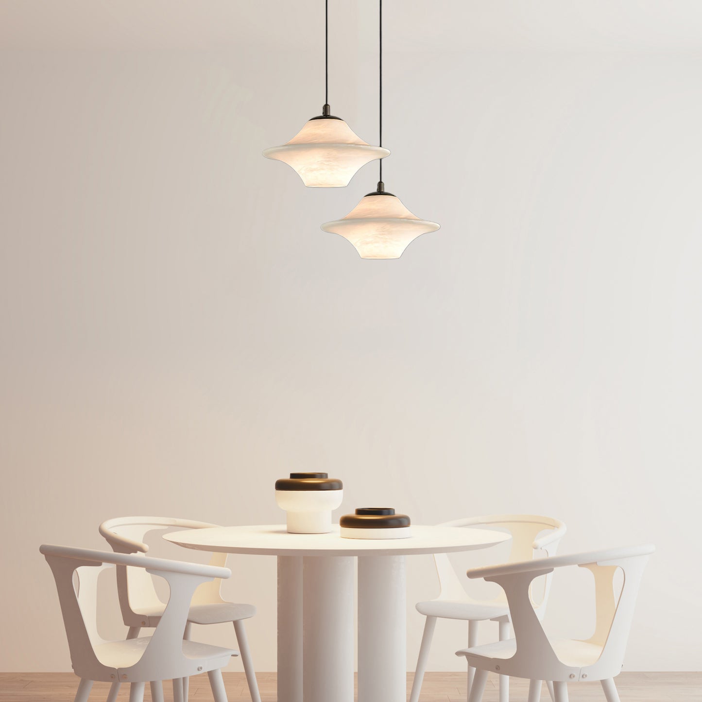 Saucer Alabaster Eclectic Metal Pendant Light