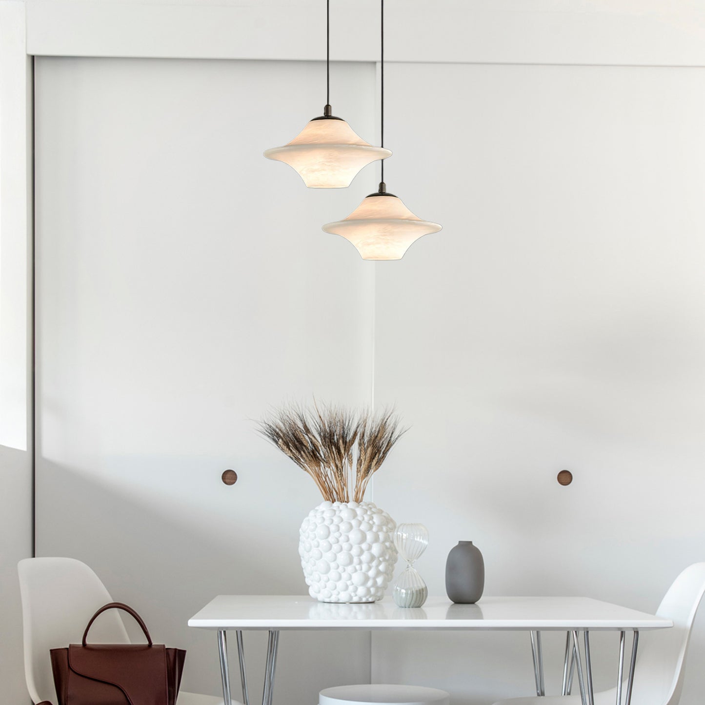 Saucer Alabaster Eclectic Metal Pendant Light