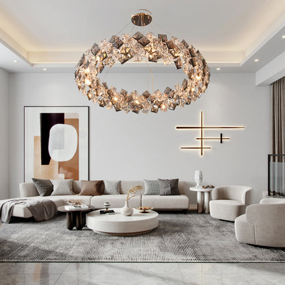 Scale Crystal Round Luxury Metal Chandelier