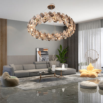 Scale Crystal Round Luxury Metal Chandelier