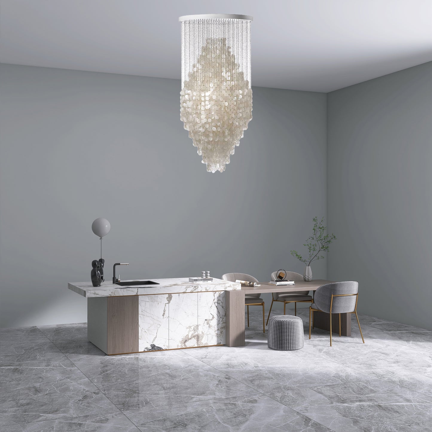 Shell Waterfall Minimalist Metal Chandelier