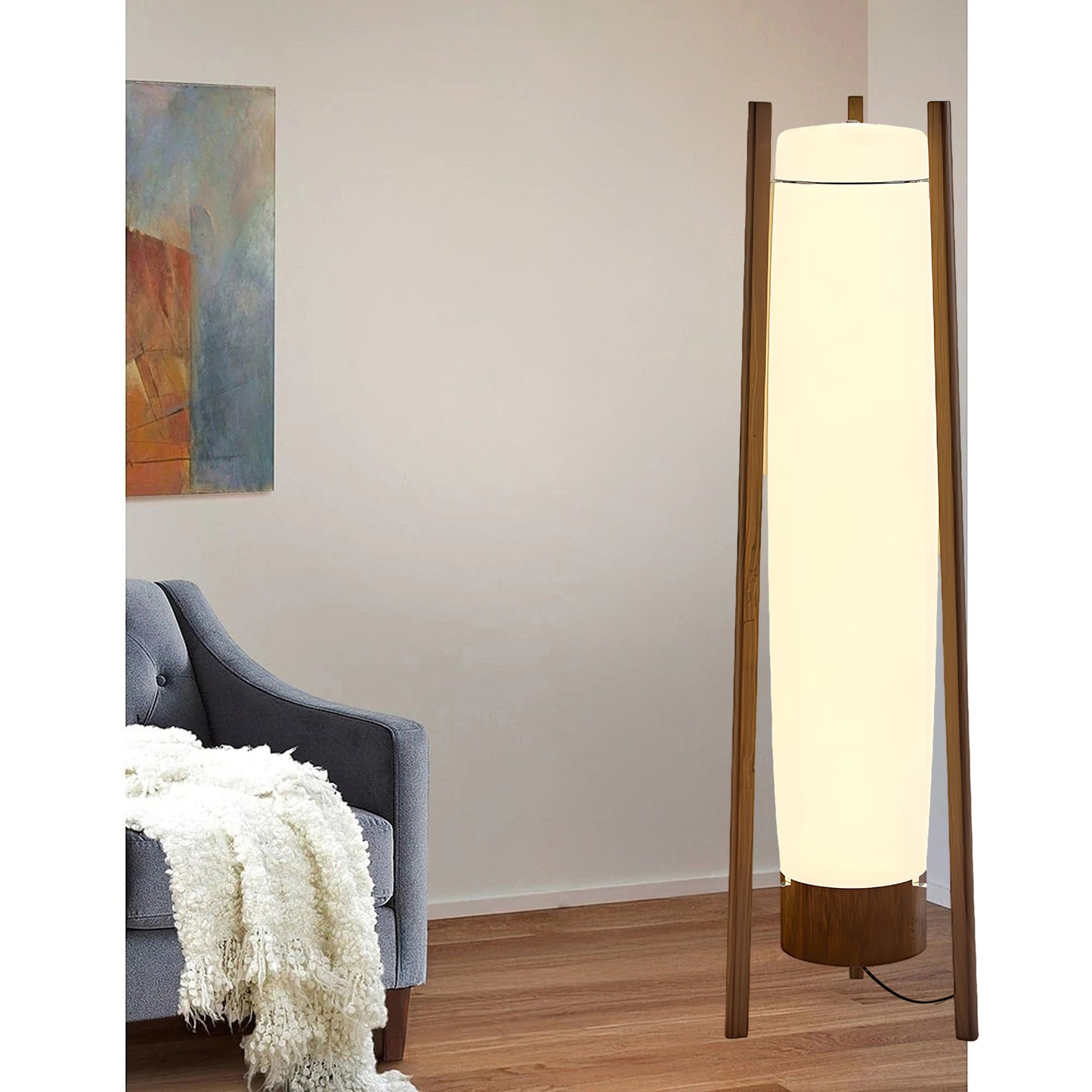 Side LED Art Deco Wood Floor Lamp