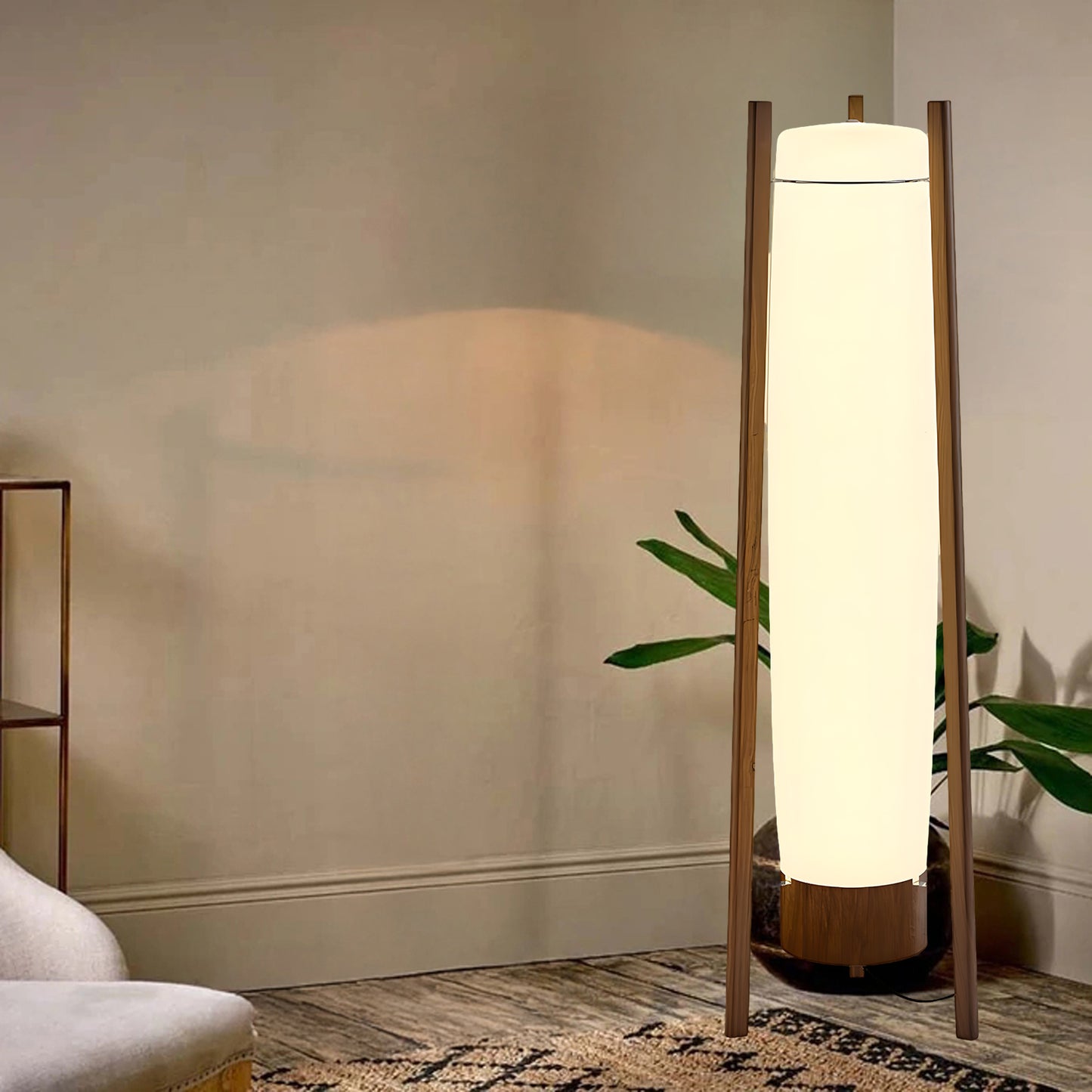 Side LED Art Deco Wood Floor Lamp