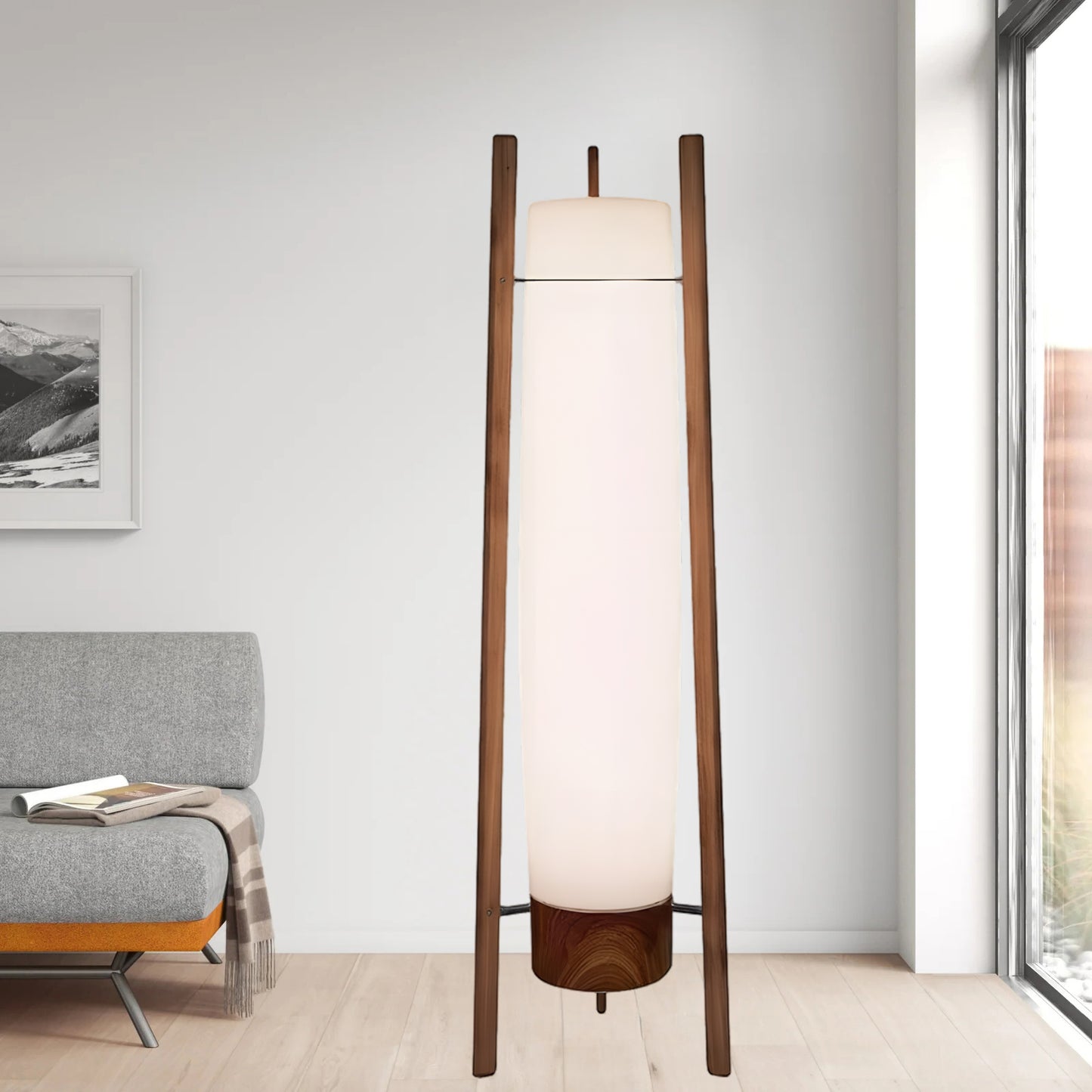 Side LED Art Deco Wood Floor Lamp