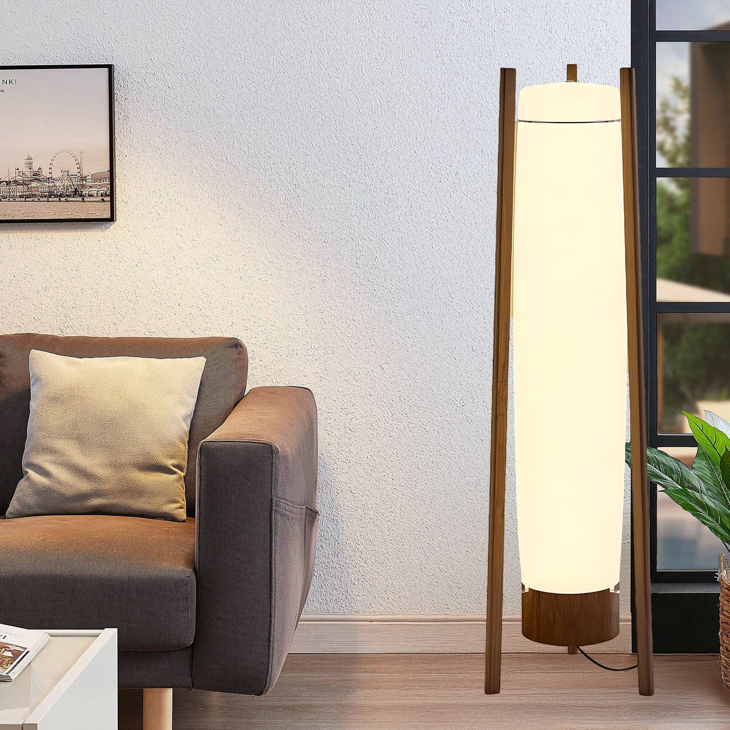 Side LED Art Deco Wood Floor Lamp