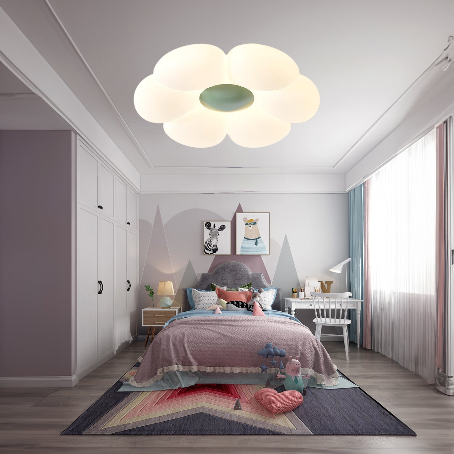 Six-leaf Flower Kids Room Eclectic Metal Ceiling Lamp