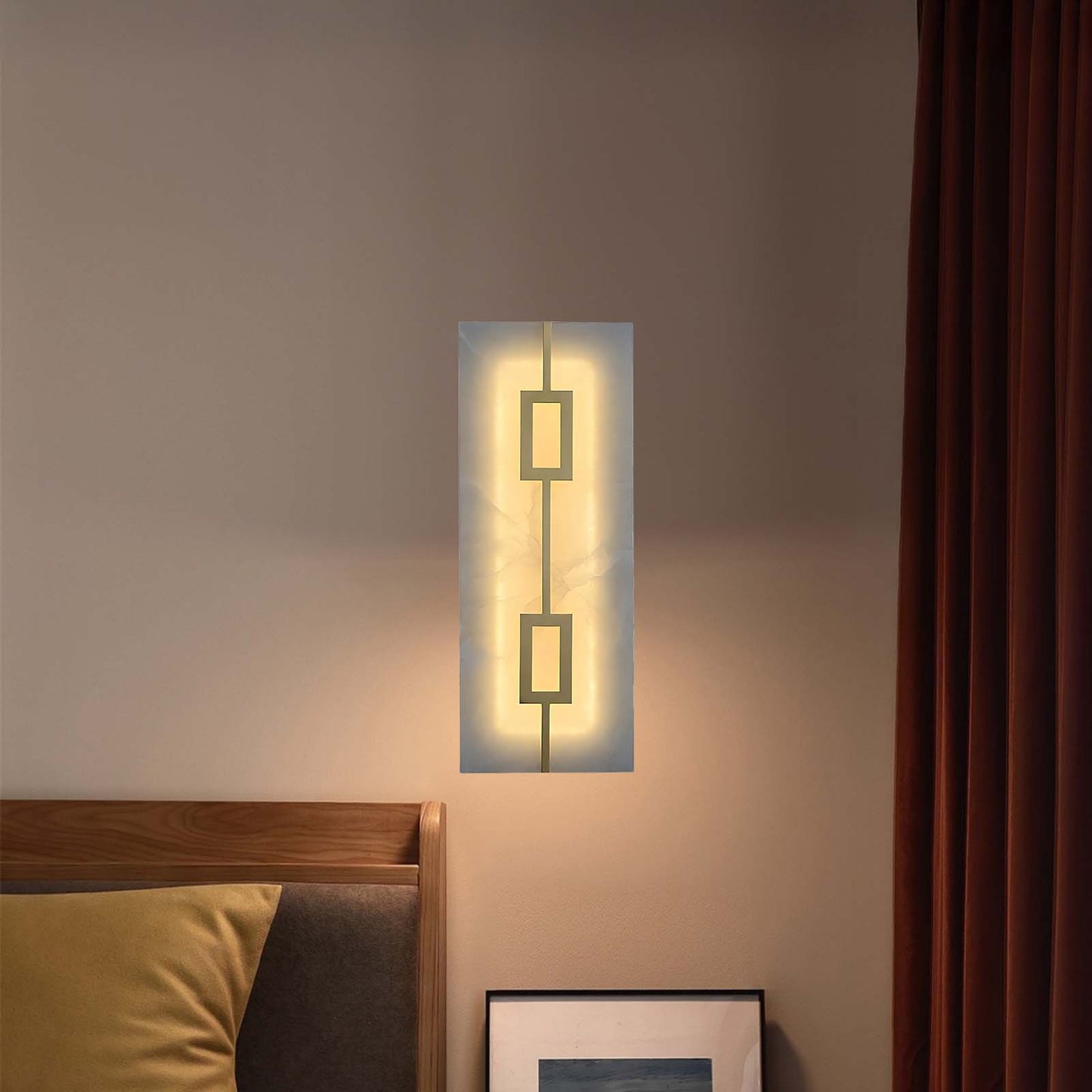 Square Alabaster Modern Brass Wall Lamp