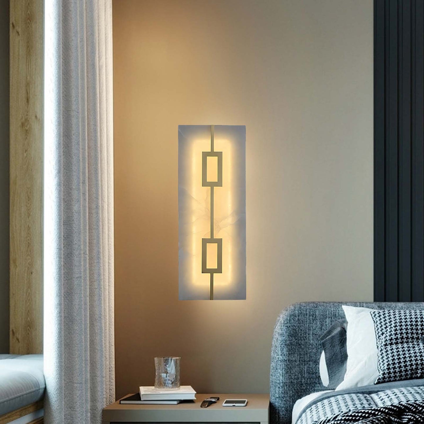 Square Alabaster Modern Brass Wall Lamp