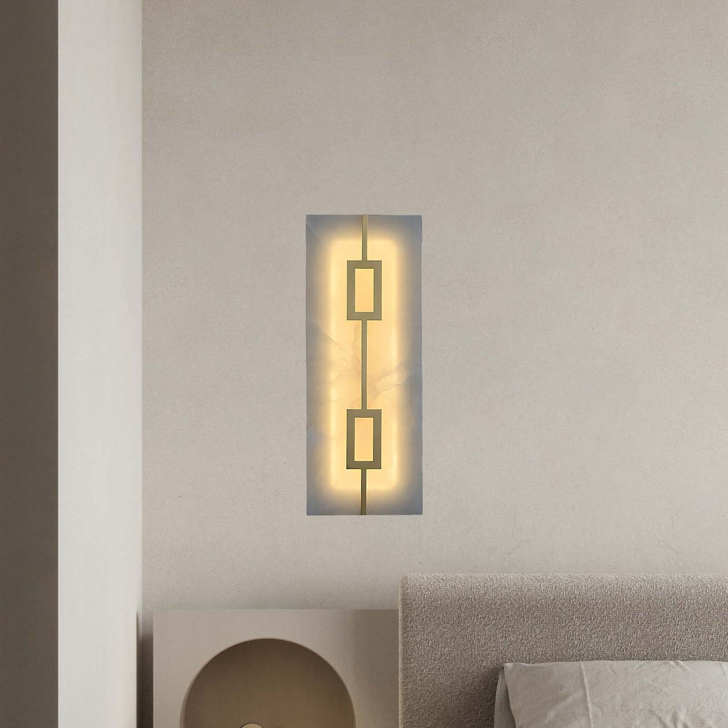 Square Alabaster Modern Brass Wall Lamp