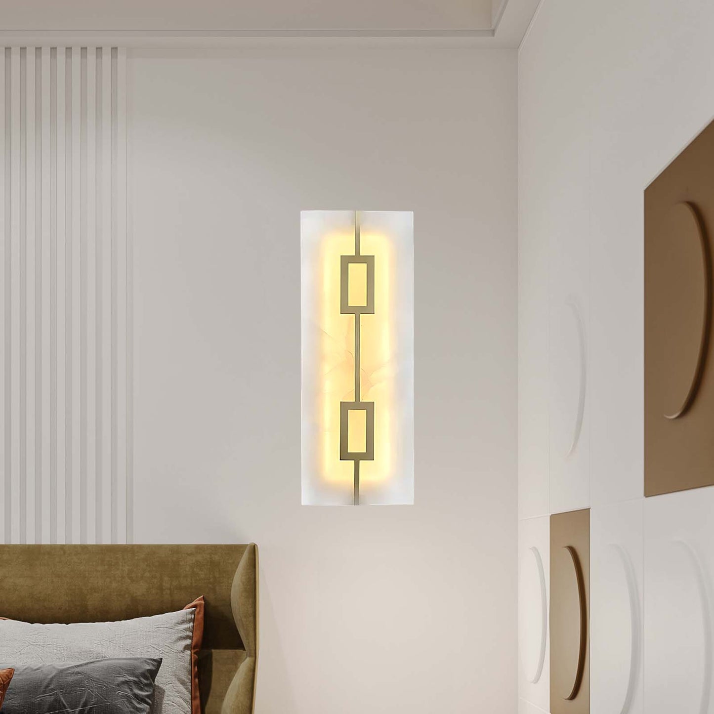 Square Alabaster Modern Brass Wall Lamp