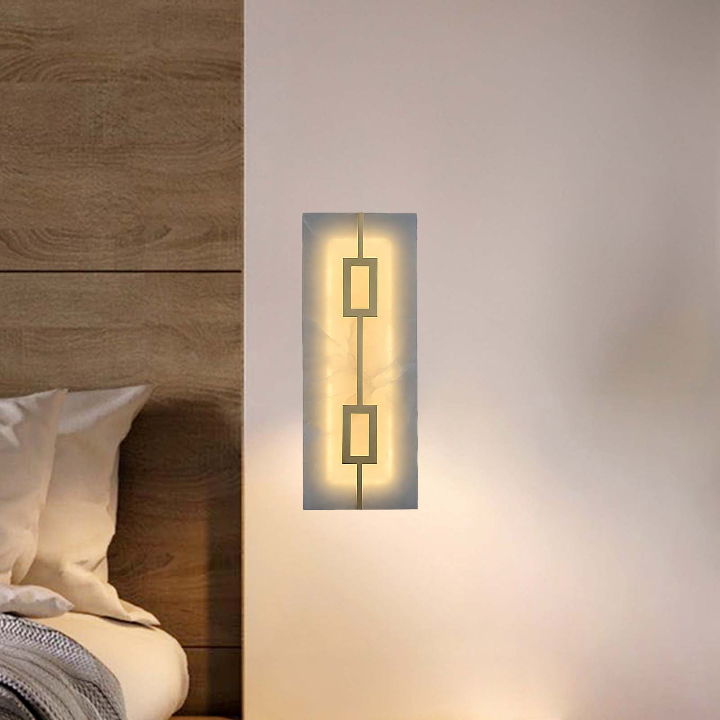 Square Alabaster Modern Brass Wall Lamp